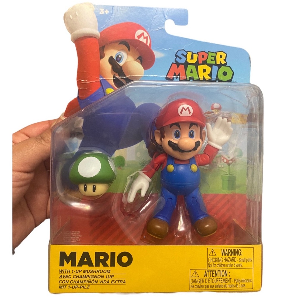Nintendo Super Mario Bros. Action Figure Mario with 1up Mushroom, NWT, $30